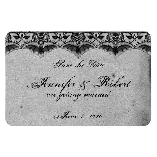 Elegante Gotische Kant Posh Bruiloft Save the Date Magneet (Horizontaal)