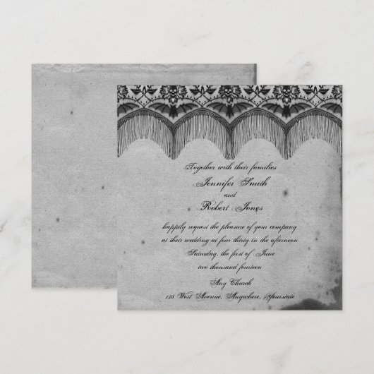 Elegante Gotische Kant Posh Bruiloft uitnodiging (Voorkant / Achterkant)