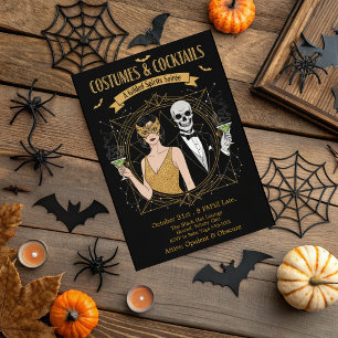 Elegante Gotische Kostuums & Cocktails Halloween Kaart