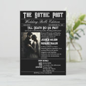 Elegante Gotische Krant Foto Zwart Bruiloft Kaart (Staand voorkant)