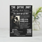 Elegante Gotische Krant Foto Zwart Bruiloft Kaart (Staand voorkant)