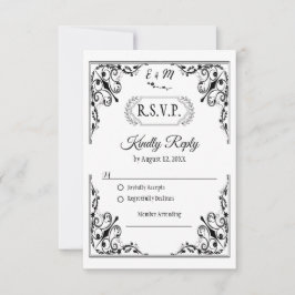 Elegante Gotische Monogram Huwelijk RSVP Kaart