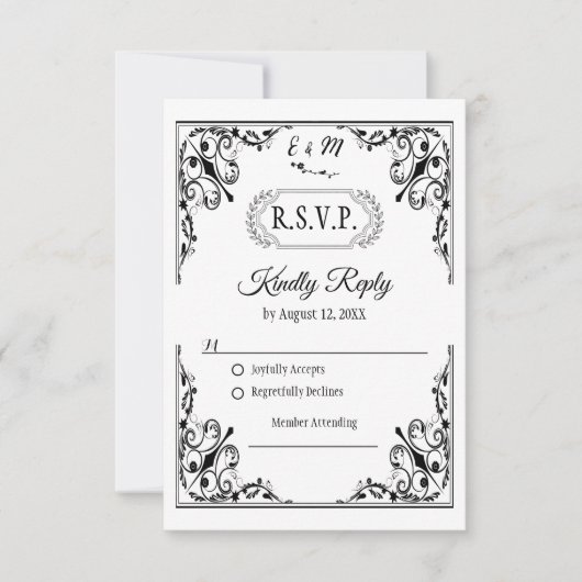 Elegante Gotische Monogram Huwelijk RSVP Kaart (Voorkant)