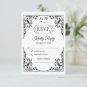 Elegante Gotische Monogram Huwelijk RSVP Kaart (Staand voorkant)