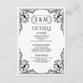 Elegante Gotische Monogram Trouwdetails Informatiekaartje