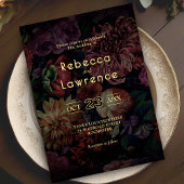 Elegante gotische moody bloemenbruiloft uitnodigin kaart