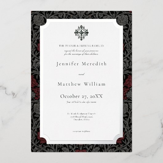 Elegante gotische Moody Botanische bruiloft Folie Uitnodiging (Voorkant)