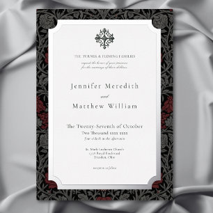 Elegante gotische Moody Botanische bruiloft Folie Uitnodiging