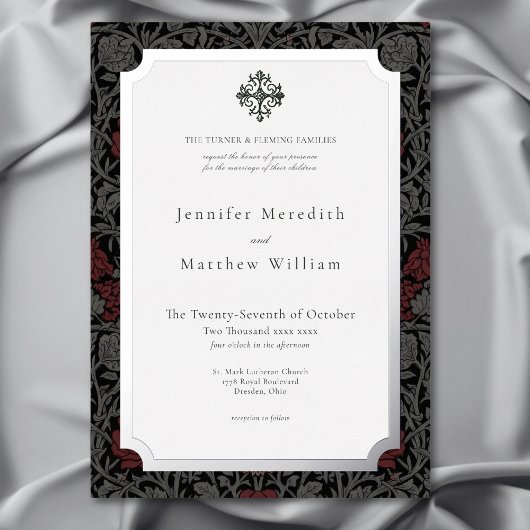 Elegante gotische Moody Botanische bruiloft Folie Uitnodiging