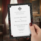 Elegante gotische Moody Botanische bruiloft Folie Uitnodiging