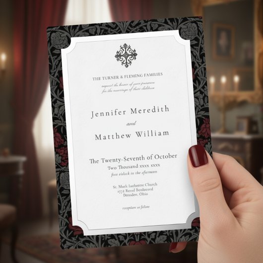 Elegante gotische Moody Botanische bruiloft Folie Uitnodiging