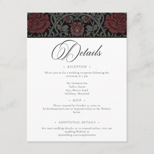 Elegante  gotische Moody Botanische bruiloft Informatiekaartje (Voorkant)