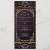 Elegante  Gotische Paarse en Gouden Bruiloft Menu (Voorkant)
