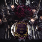 Elegante  Gotische Paarse en Gouden Bruiloft Menu