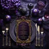Elegante  Gotische Paarse en Gouden Bruiloft Menu