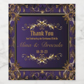 Elegante Gotische Paarse en Gouden Bruiloft Wijn Etiket (Enkel label)