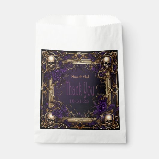 Elegante Gotische Paarse en Zwarte Bruiloft Bedankzakje (Voorkant)