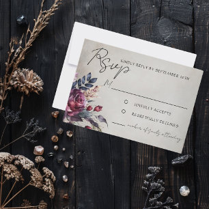 Elegante Gotische Paarse Waterverf Bloemen RSVP-ka RSVP Kaartje