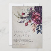 Elegante Gotische Paarse Waterverf Bloemenbruiloft Kaart (Voorkant)