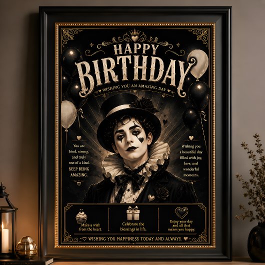 Elegante Gotische Pierrot Verjaardag Poster