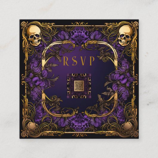 Elegante Gotische QR Code Bruiloft RSVP Informatiekaartje (Voorkant)