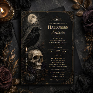 Elegante Gotische Raaf Schedel Halloween Feest Kaart