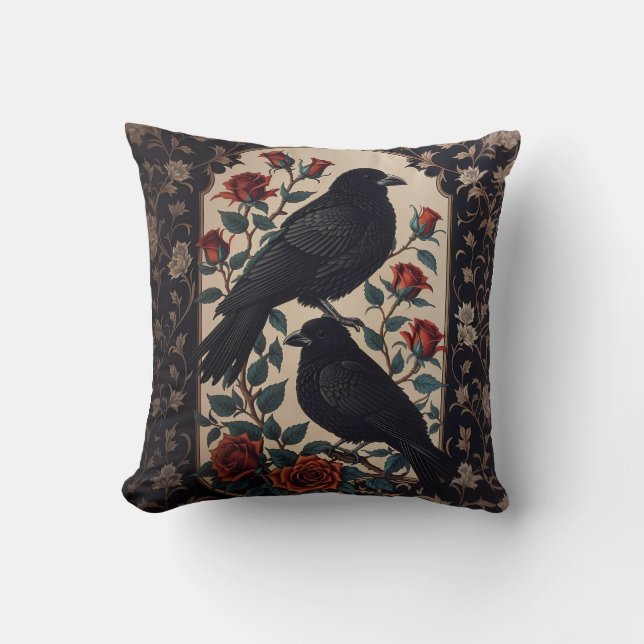 Elegante gotische raven met Rozen Kussen (Voorkant)