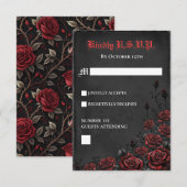 Elegante gotische rode en zwarte rozen RSVP kaart (Voorkant / Achterkant)