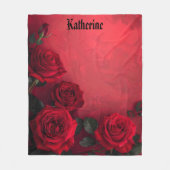 Elegante Gotische Rode Rozen Aangepaste Naam Fleece Deken (Voorkant)