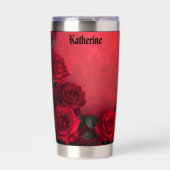 Elegante Gotische Rode Rozen Aangepaste Naam Geïsoleerde Drinkbeker (Voorkant)