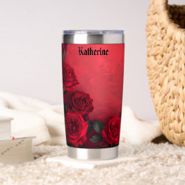 Elegante Gotische Rode Rozen Aangepaste Naam Geïsoleerde Drinkbeker