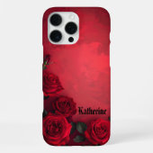Elegante Gotische Rode Rozen Aangepaste Naam iPhone Hoesje (Achterkant)