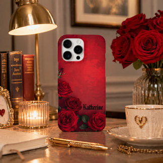 Elegante Gotische Rode Rozen Aangepaste Naam iPhone 16 Pro Max Hoesje