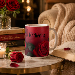 Elegante Gotische Rode Rozen Aangepaste Naam Koffiemok