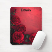 Elegante Gotische Rode Rozen Aangepaste Naam Muismat (Met muis)
