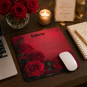 Elegante Gotische Rode Rozen Aangepaste Naam Muismat
