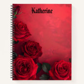 Elegante Gotische Rode Rozen Aangepaste Naam Notitieboek (Voorkant)