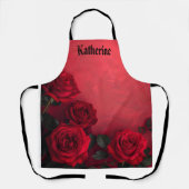 Elegante Gotische Rode Rozen Aangepaste Naam Schort (Voorkant)