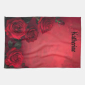 Elegante Gotische Rode Rozen Aangepaste Naam Theedoek (Horizontaal)