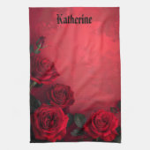 Elegante Gotische Rode Rozen Aangepaste Naam Theedoek (Verticaal)