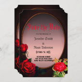 Elegante gotische rode rozen redden de datum kaart (Voorkant / Achterkant)