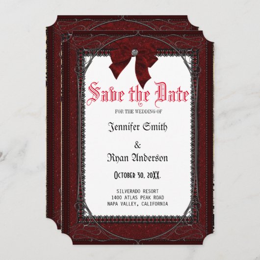 Elegante gotische rode rozen redden de datum kaart (Voorkant / Achterkant)