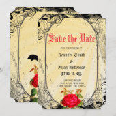 Elegante gotische rode rozen redden de datum kaart (Voorkant / Achterkant)