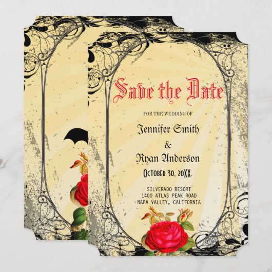 Elegante gotische rode rozen redden de datum kaart (Voorkant / Achterkant)