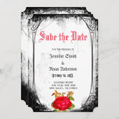 Elegante gotische rode rozen redden de datum kaart (Voorkant / Achterkant)