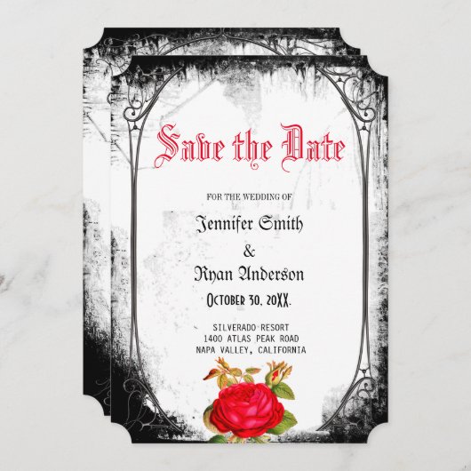 Elegante gotische rode rozen redden de datum kaart (Voorkant / Achterkant)