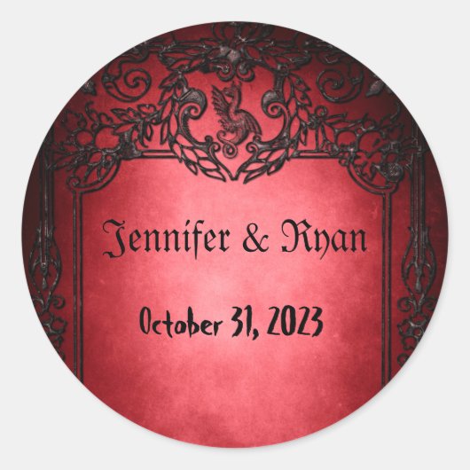 Elegante Gotische Roestige Rood Ronde Sticker (Voorkant)
