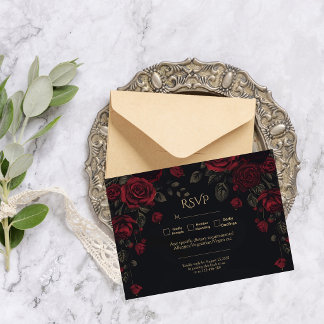 Elegante Gotische Romantische Rozen Bruiloft RSVP Kaartje