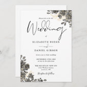 Elegante Gotische Rozen Bloemige Bruiloft Kaart (Voorkant / Achterkant)