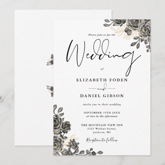 Elegante Gotische Rozen Bloemige Bruiloft Kaart (Voorkant / Achterkant)